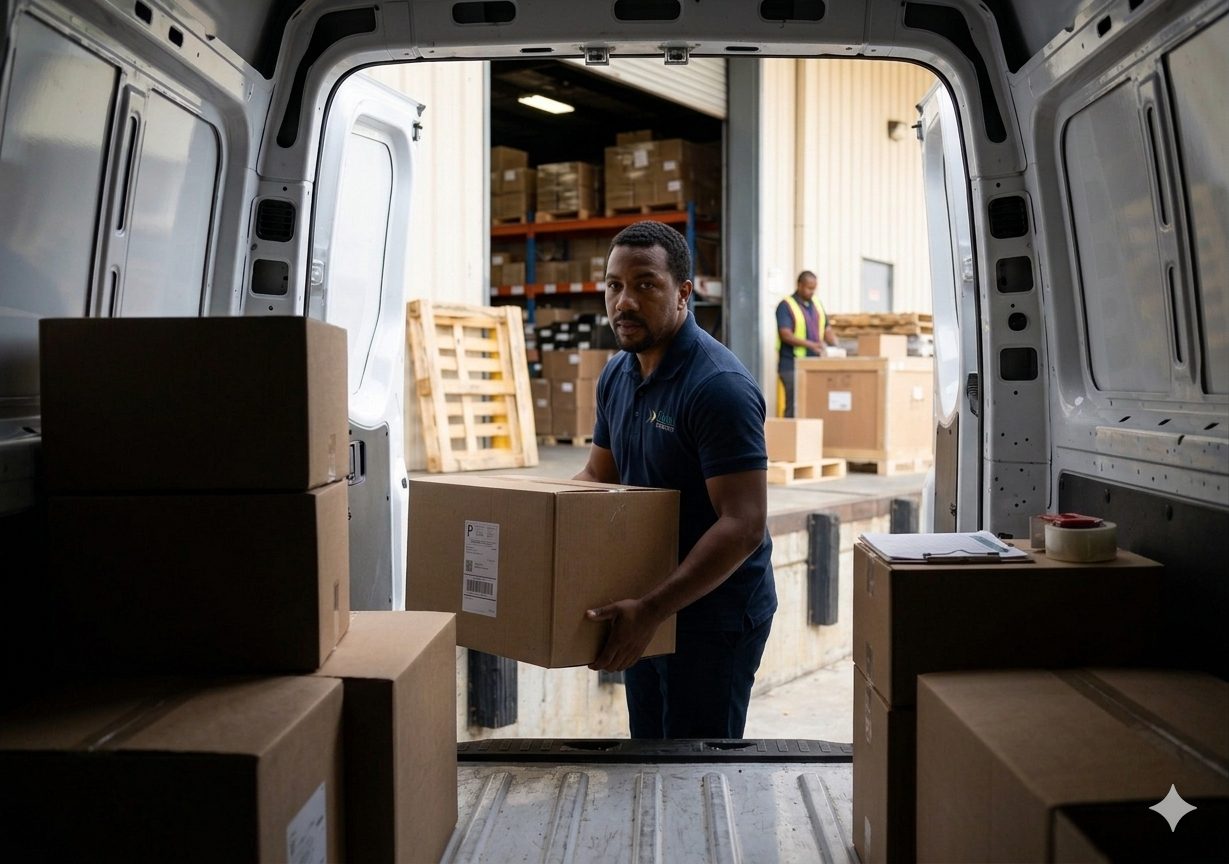 Kuna crew loading boxes into a van for a scheduled business route